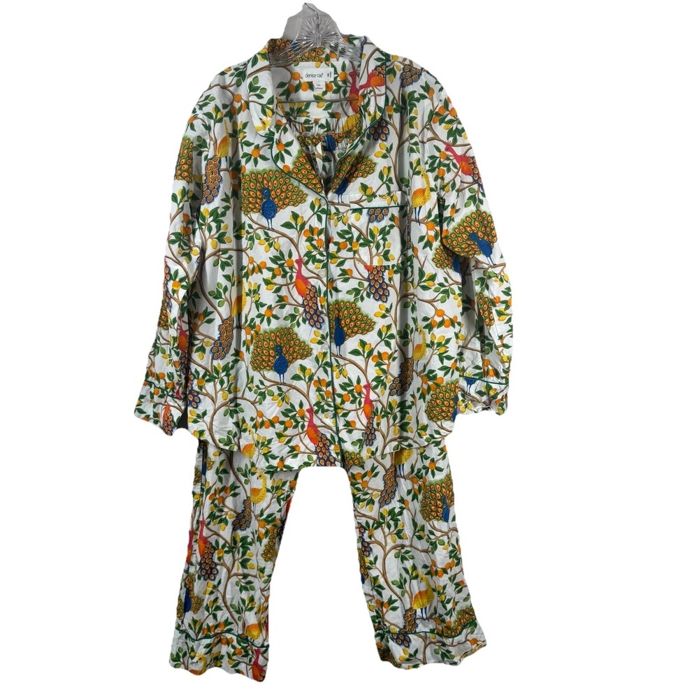 Denise Rae Fearless Peacock Organic Poplin 2 Pc Pajamas Lounge Set Women's Sz 2X